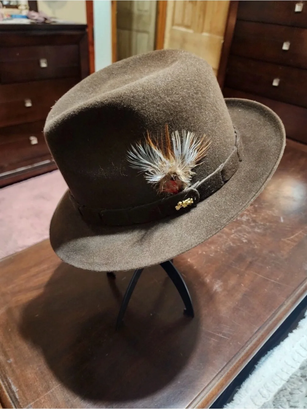 Size 7.5 Dobbs Charleston Golden Coach Fedora Hat Chocolate Brown Fur Felt